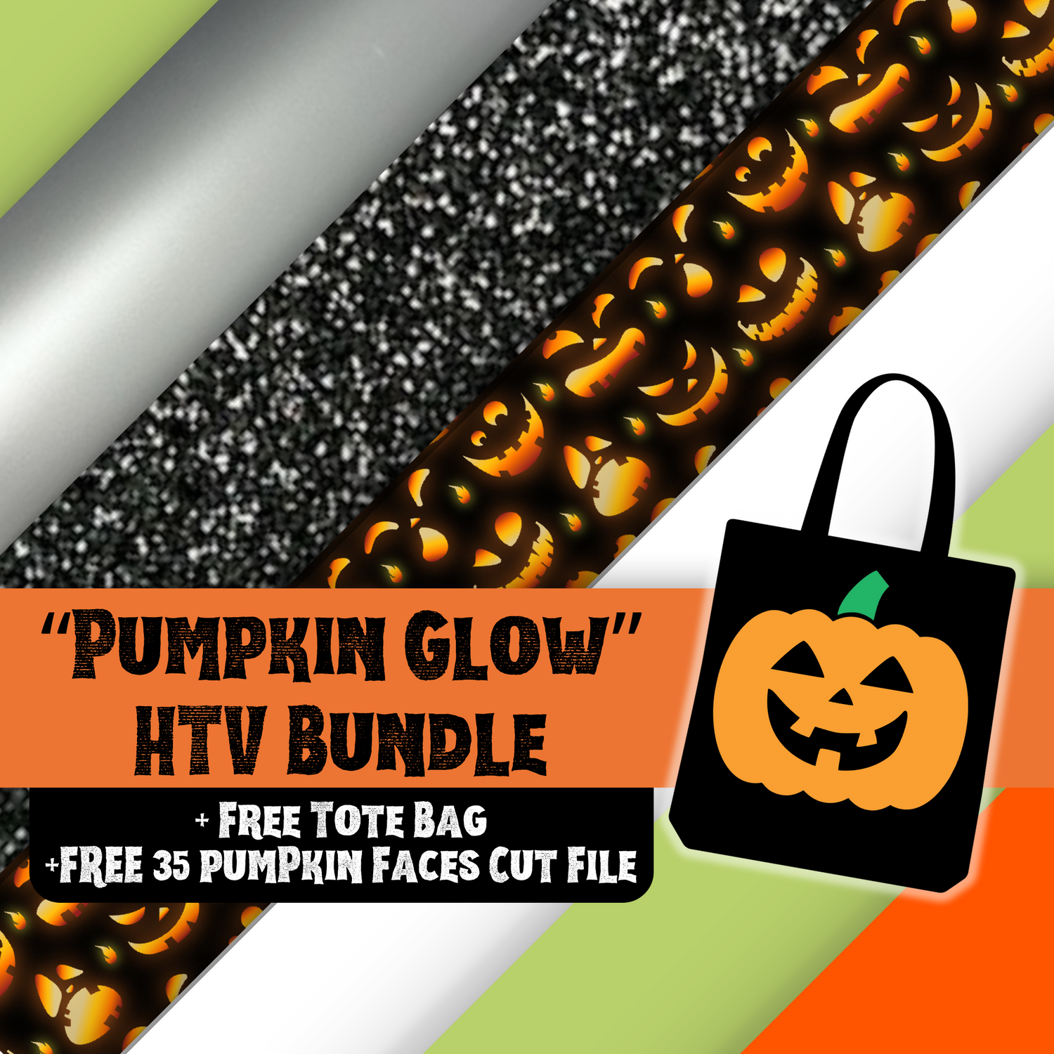 "Pumpkin Glow" HTV Bundle + Black Tote Bag + 35 Pumpkin Faces