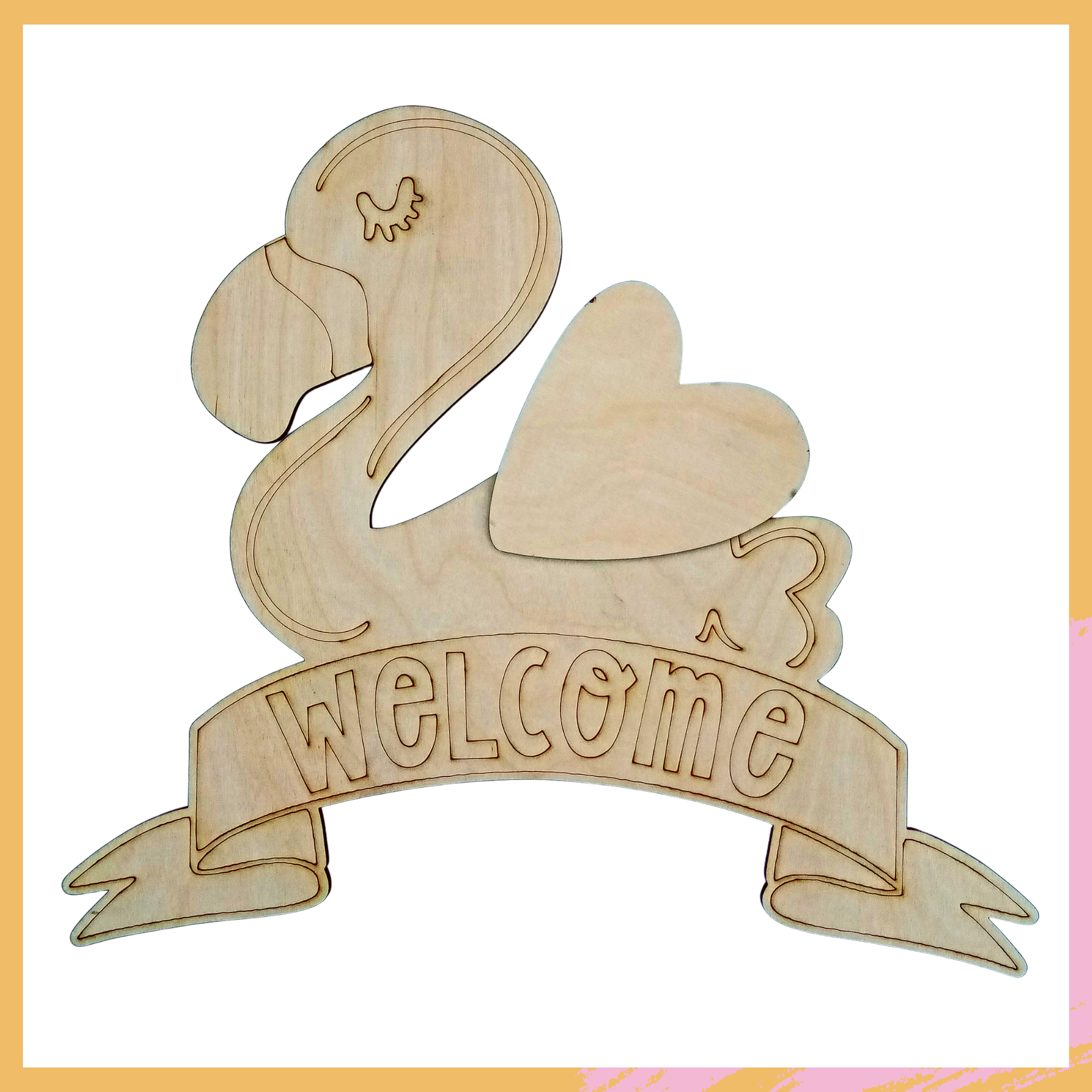 "Flamingo Welcome" DIY Paint Party - Unfinished Wood Cutout Shape
