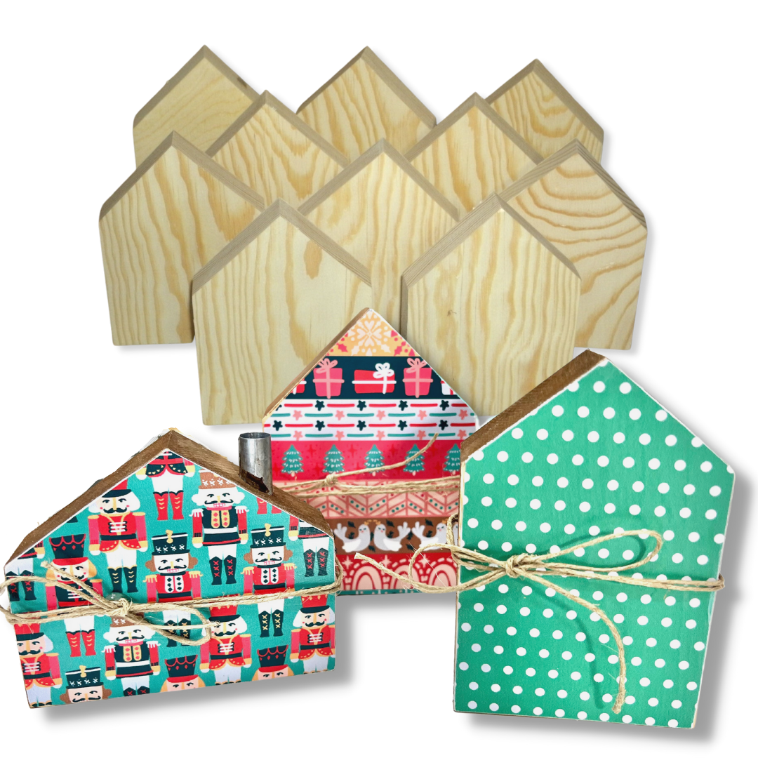 Wood Houses - Set of 3